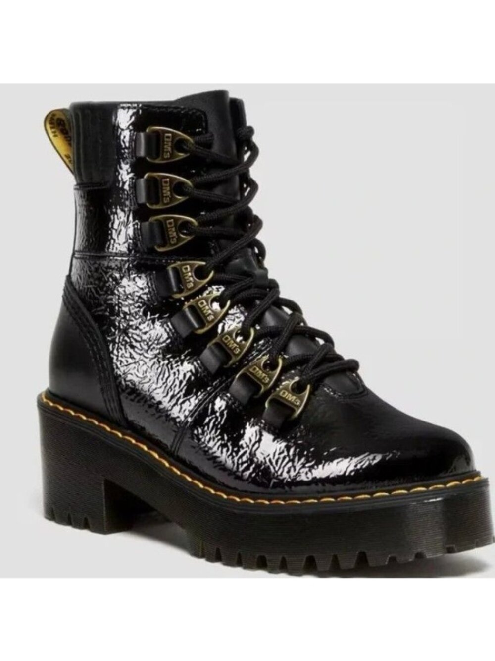 DR. MARTENS Laurenne Black Distressed Patent Leather Lace Up Boots EU 36 US 5